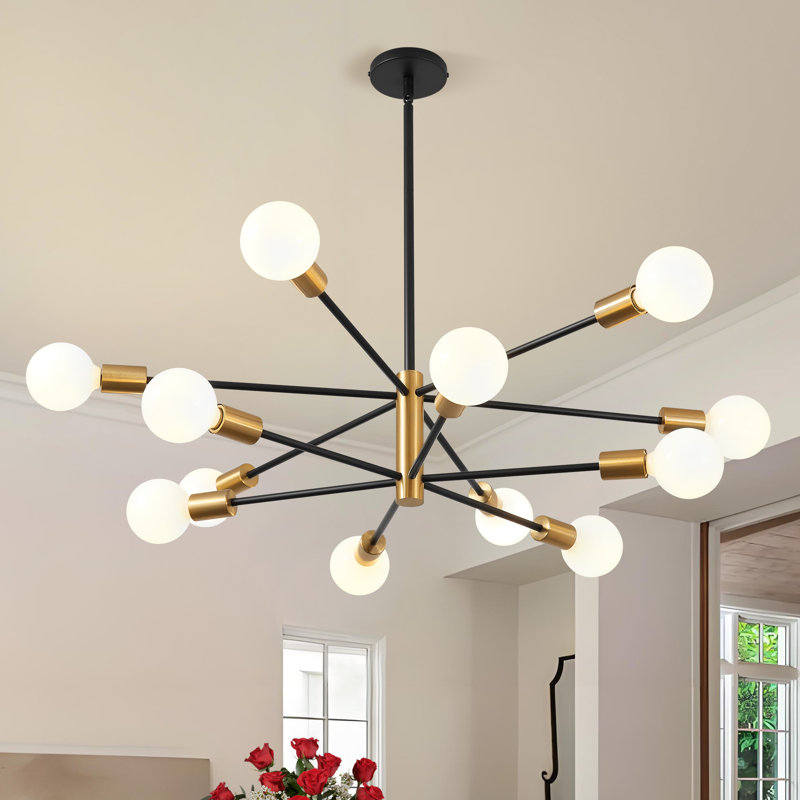 Croner Dimmable Sputnik Chandelier, 50"H x 33.4"W x 33.4"D, 12, Black/Gold