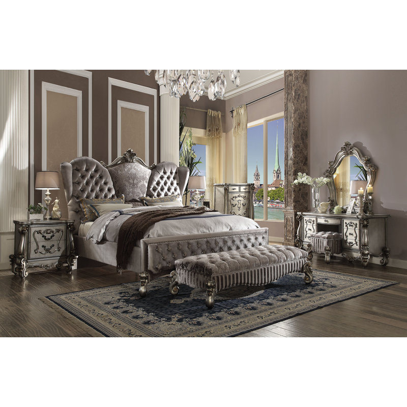 Castellano Upholstered Bench with Button Tufted, Grey