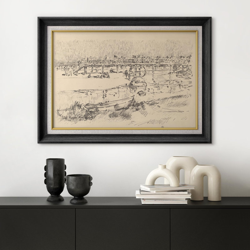 Rustic Sketch " Sketch Rustic Country Landscape ", Framed Print Without Mat, Black
