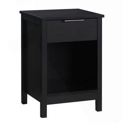 Nightstand with Drawer,3-Tier End Side Table with Storage Drawer and Shelf,Modern Bedside Night Stand for Bedroom, Living Room-Retro Black