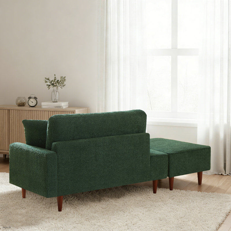 Modern style Chaise Lounge with Ottoman, Accent Chair with Wood Legs, Right-Arm Chaise Lounge Set with Throw Pillow for Living Room, Bedroom