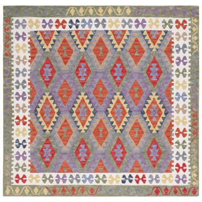 Horwich Southwestern Handmade Tufted Area Rug in Purple/White/Green