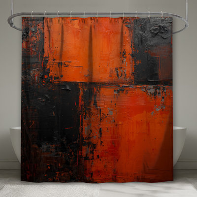 Rideaux de douche abstraits orange et noirs extra longs