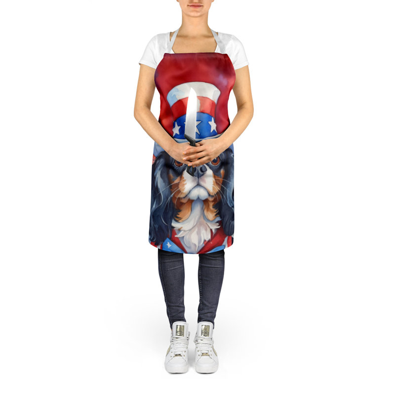Patriotic American Apron, Black/White Cavalier Spaniel
