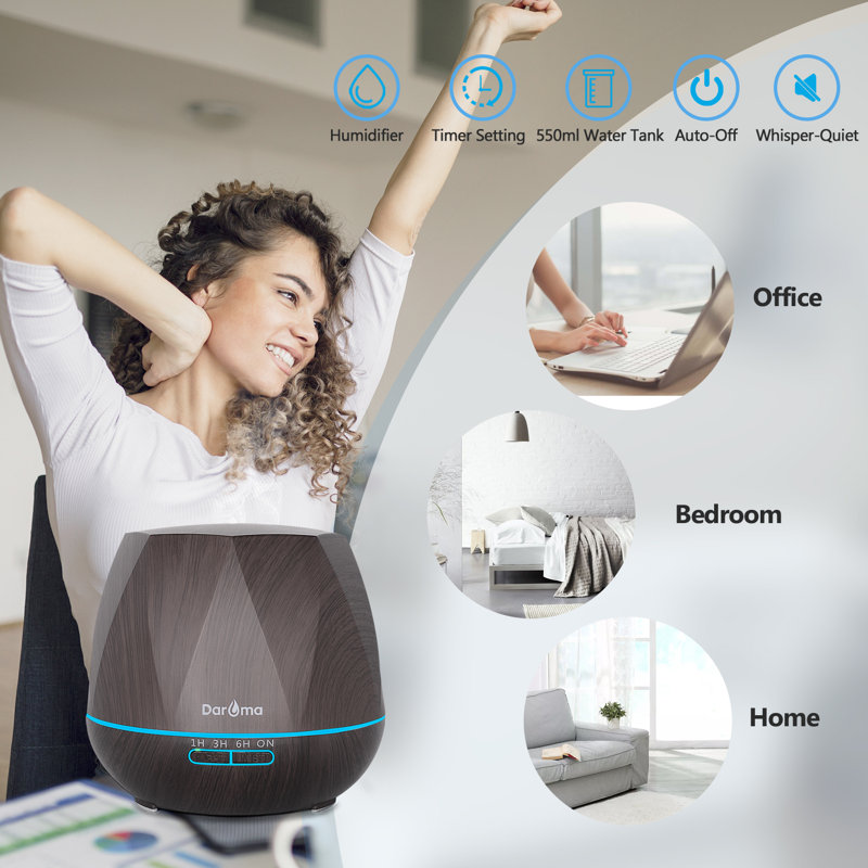 550ml Dark Wood Ultrasonic Essential Oil Diffuser with LED Light