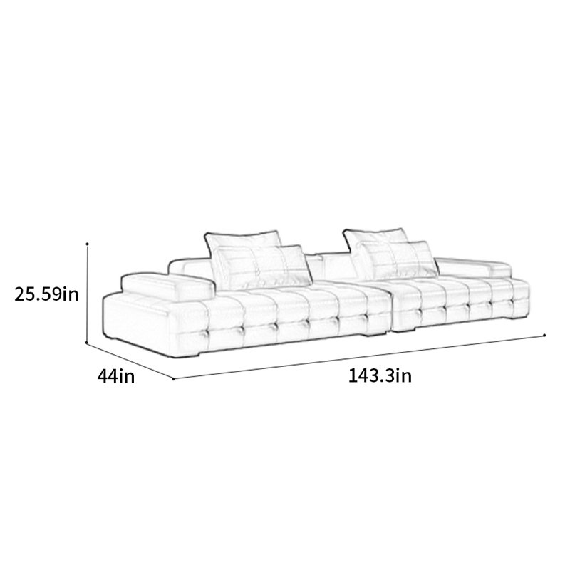 Canapé droit italien, H 25,59 po x l 143,3 po x P 44 po, 5