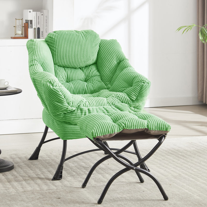 31.5" Wide Modern Super Soft Upholstered Cotton Accent Chair With An Ottoman, Green
