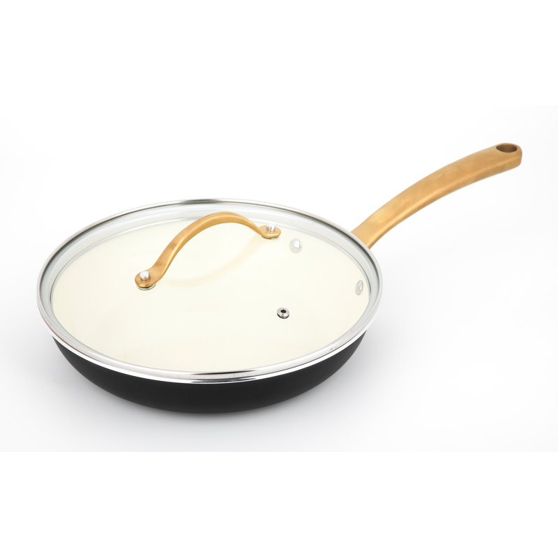 NutriChef 10-Inch Black Ceramic Non-Stick Fry Pan with Lid