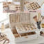 Organisateur de boîte à bijoux en cuir PU à 2 couches, étui de rangement verrouillable pour bagues, colliers et boucles d'oreilles, blanc-129466530-129466529