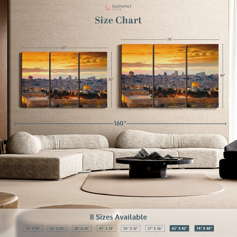 " Jerusalem Sunset Cityscape " on, 48" H x 74" W x 1.25" D