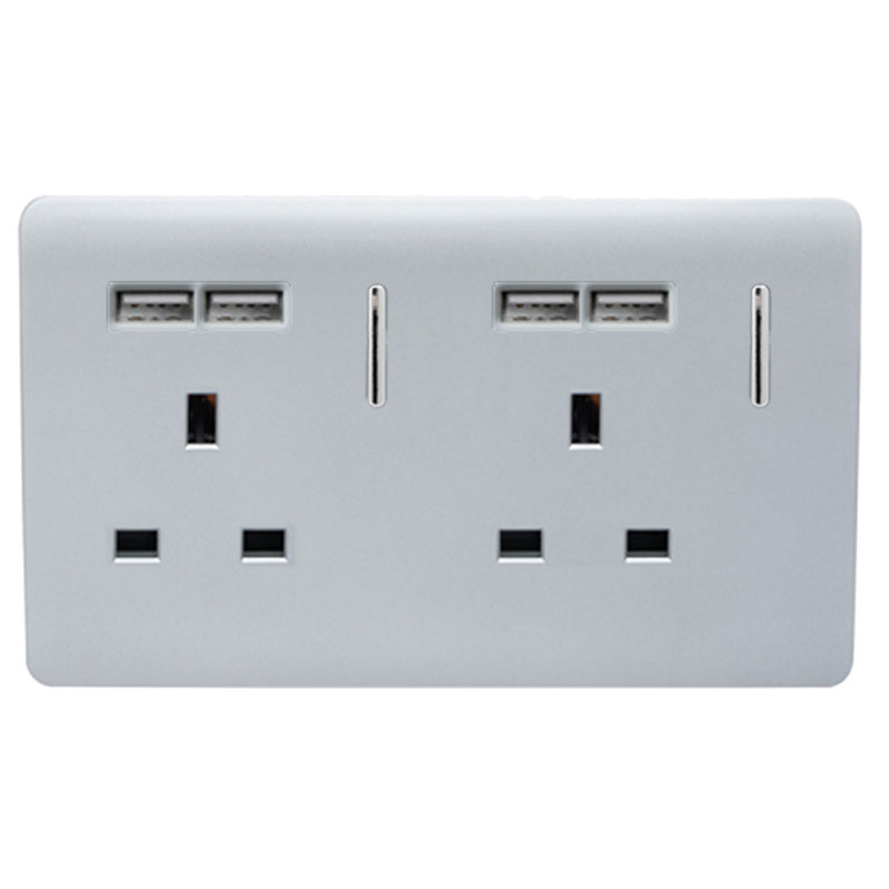 Trendi Switch 2 Gang 4 Port USB 2100mA Plug Socket, Silver