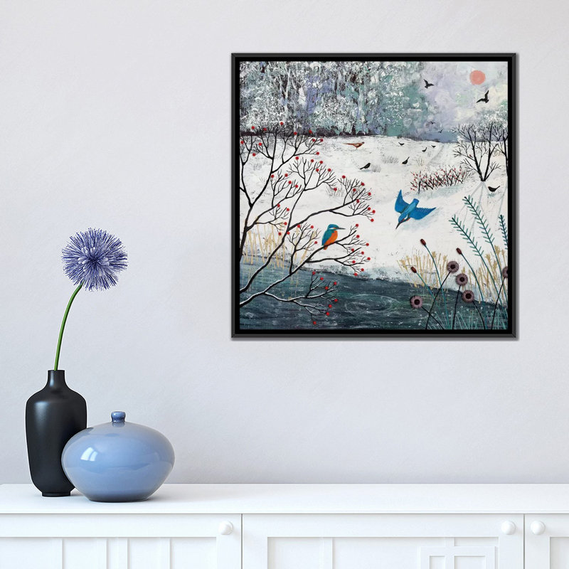 «Winter Kingfishers», reproduction sur toile, H 18 po x l 18 po x P 1,5 po, Toile encadrée noire