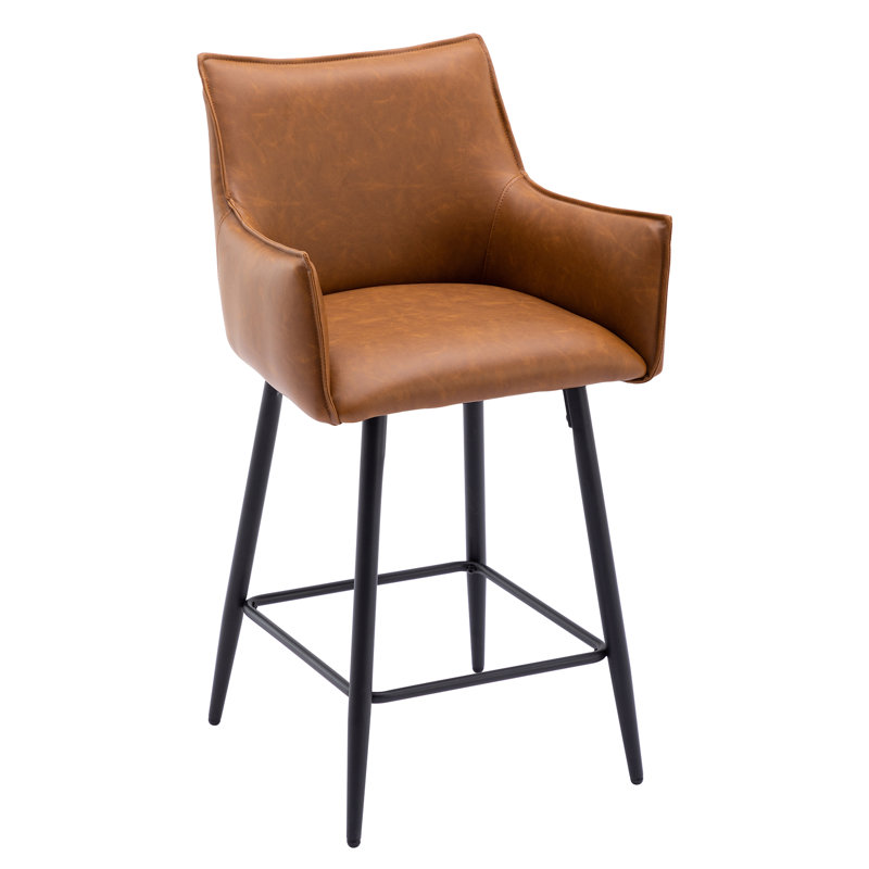 Honorata Upholstered Faux Leather Counter Stool, Brown, Counter Stool (26” Seat Height)