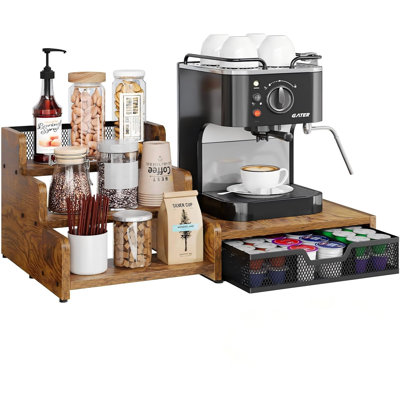 Organisateur de station de café avec porte-gobelet K, capacité de 28 dosettes, brun rustique