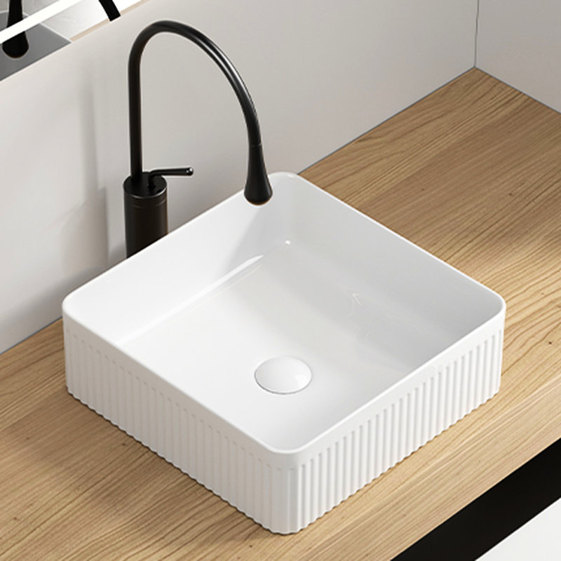 Bathroom Vessel Sink, 15X15 Inches, Rectangular Porcelain Ceramic, Striped Design, Compatible With Various Faucets, Stain - 15 Inch Sink Of Bold Statement In Bathroom, High Temperature Fired