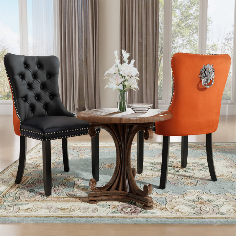 Modern Velvet Dining Chairs Dining Room Chairs Set of 2, Black/Orange, Black