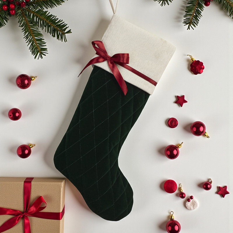 Personalization Mall Winter Classic Personalized Quilted Stocking w/Bow-Green, Green