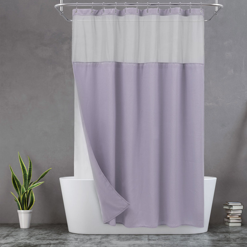 Rideau de douche Waffle Weave avec doublure à encliqueter, 12 crochets inclus, H 72 po x l 71 po, Lavande