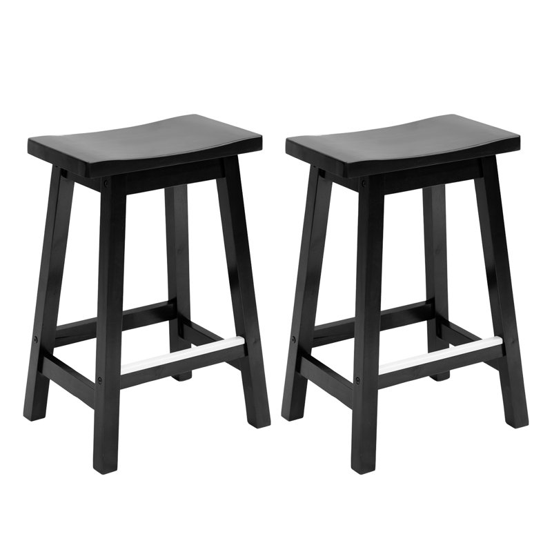 Jovanii Counter Stool with Solid Wood Frame, Black, Counter Stool (24” Seat Height)