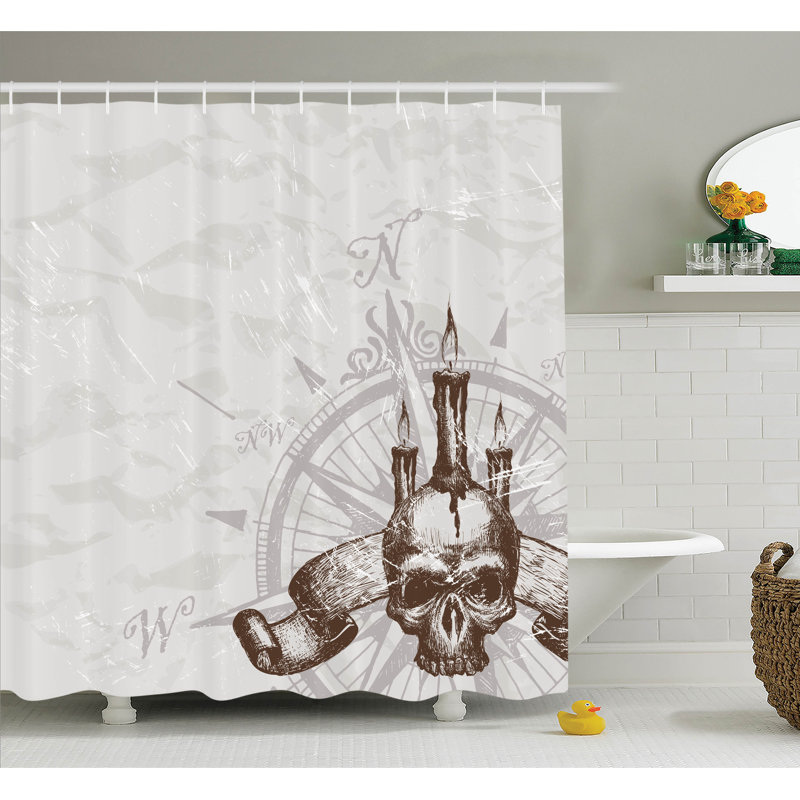 Ensemble de rideau de douche au crâne de piraterie Compass, H 75 po x l 69 po