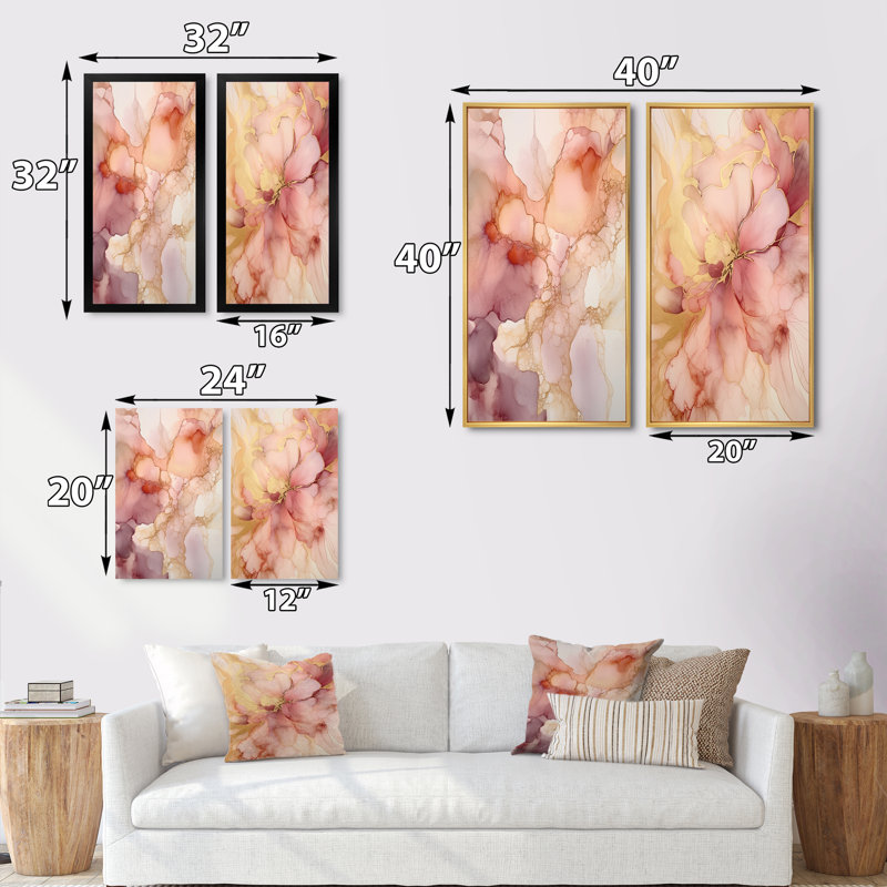 «Pink Luminous Liquids», 2 pièces sur toile, H 40 po x l 40 po, Toile tendue