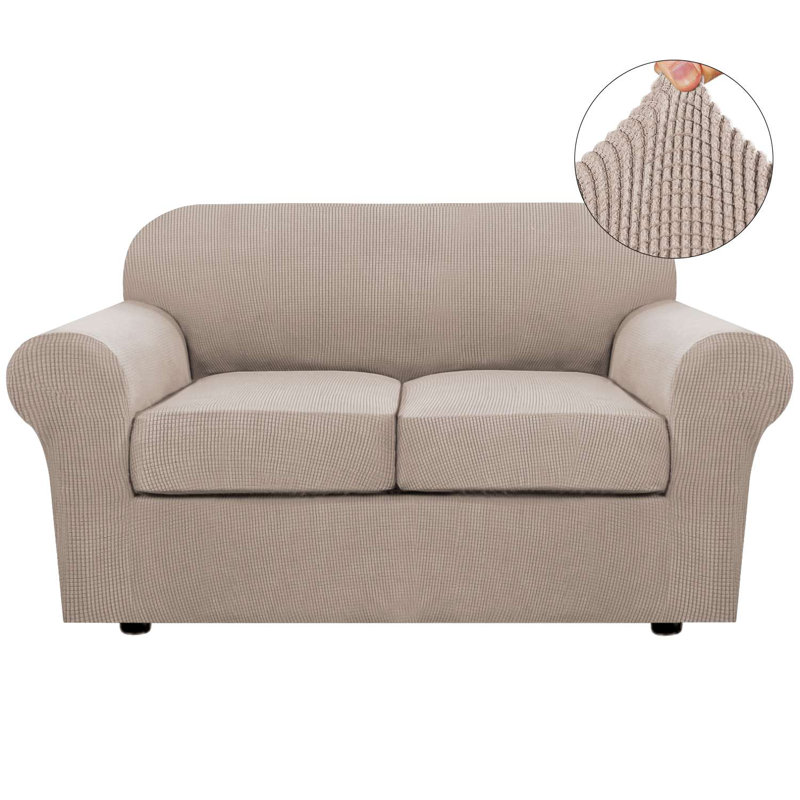 Housses de canapé extensibles 3 pièces lavables à la machine avec 2 housses de causeuse pour coussins de salon 1 housse de base et 2 housses de coussin en tissu jacquard plus épais