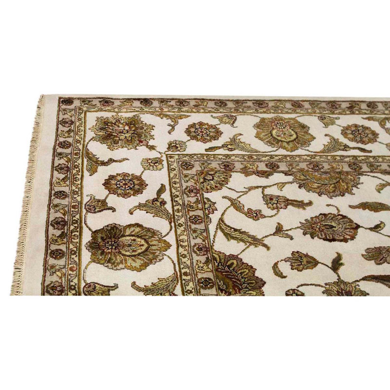 Tapis ivoire / jaune / brun de haute qualité noué à la main