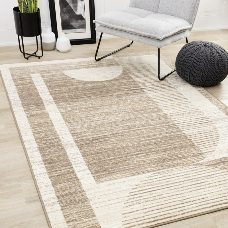 Tapis crème / beige / style rétro beige, Rectangle 5 pi 3 po x 7 pi 5 po