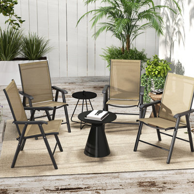 Of 4 Folding Chairs For Patio - Stackable Outdoor Dining With . Lightweight, Portable Lawn, Beach, Tailgating, Metal Frame, No Assembly 4Pcs Dining, Beach. With , Assembly, Mixed Brown