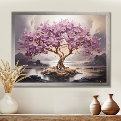 Fleur de cerisier mauve au bord du lac I - Art mural cerisier en fleurs