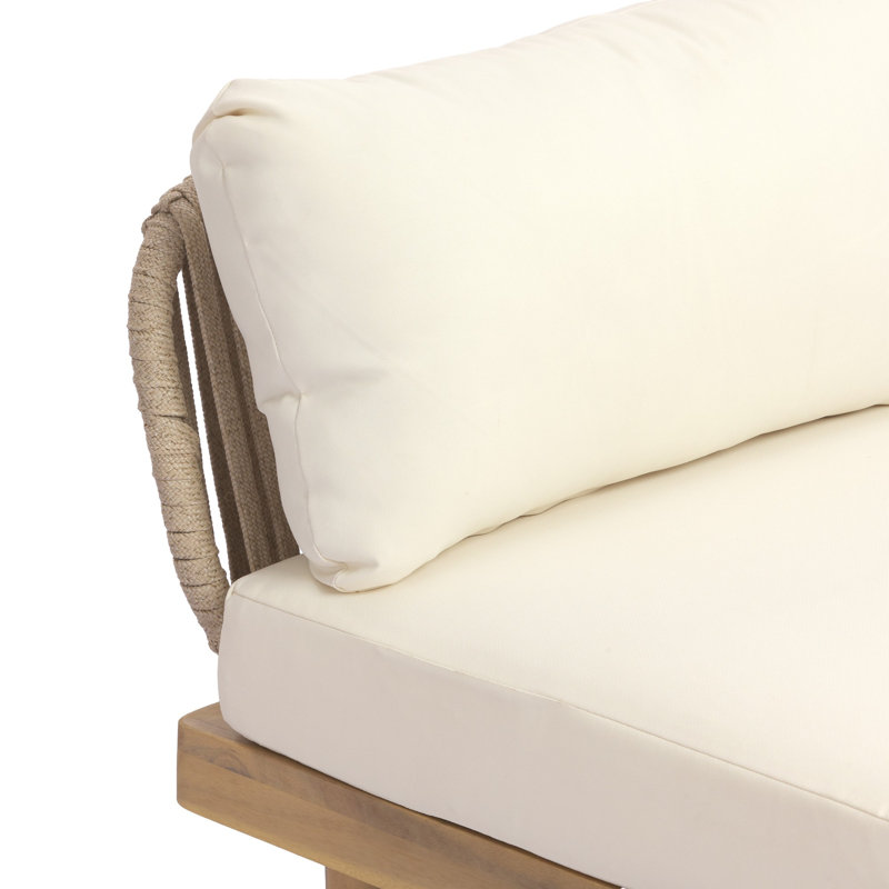Ensemble de 7 pièces de mobilier de patio modulaire en bois d'acacia moderne, siège à corde résistant aux intempéries et table basse avec coussin moelleux