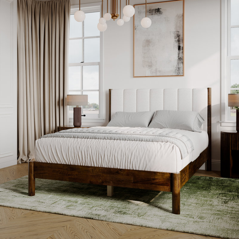Mavi Solid Wood Upholstered Bed Frame, Queen