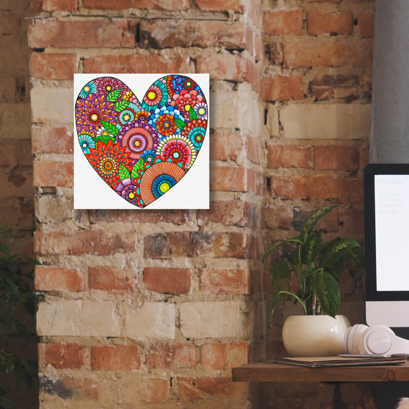 «Floral Heart» par Hello Angel, art mural sur toile, H 12 po x l 12 po x P 0,75 po