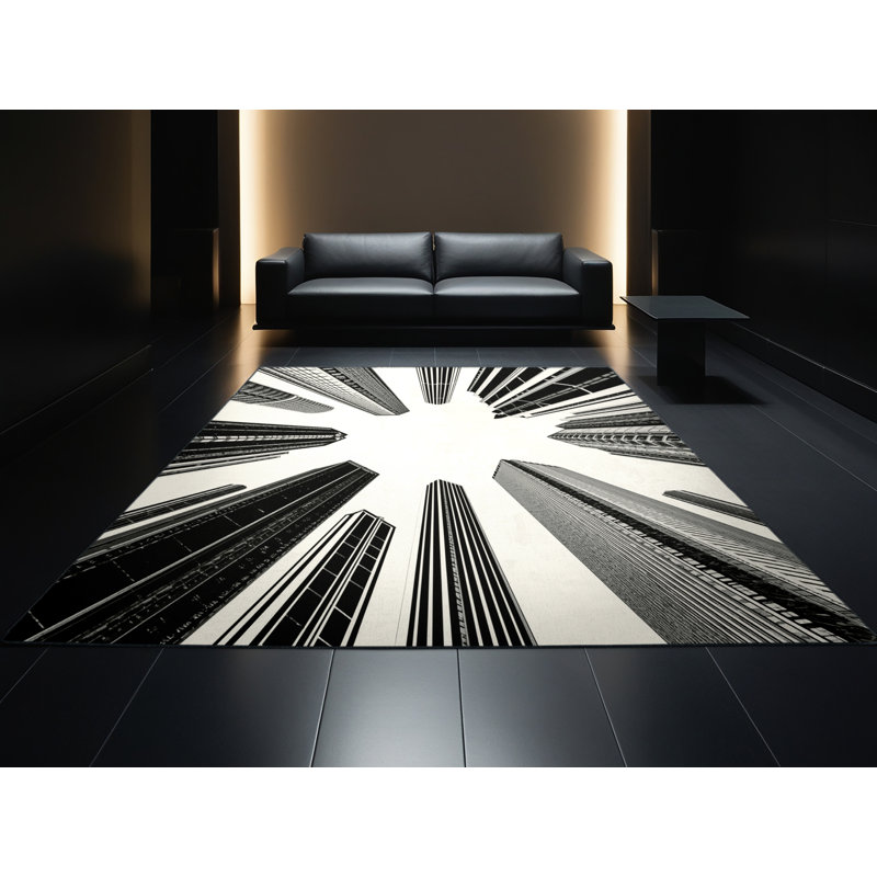 Tapis beige délavé et lavable à la machine à motif géométrique moderne et élégant Skyline Orkan, 6 X 9