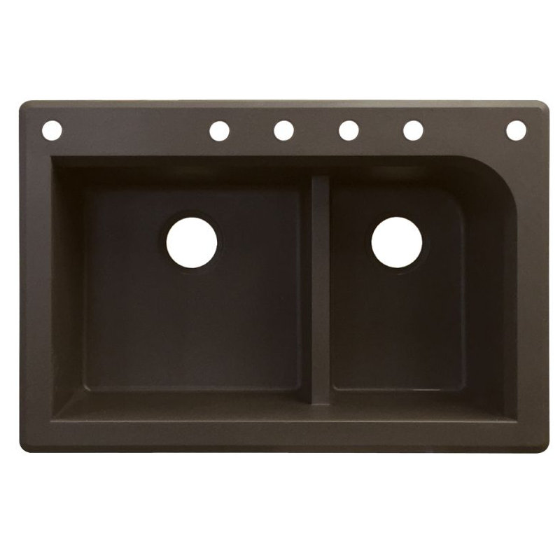 Radius 33'' L Double Bowl Granite Kitchen Sink, 6 hole, Espresso