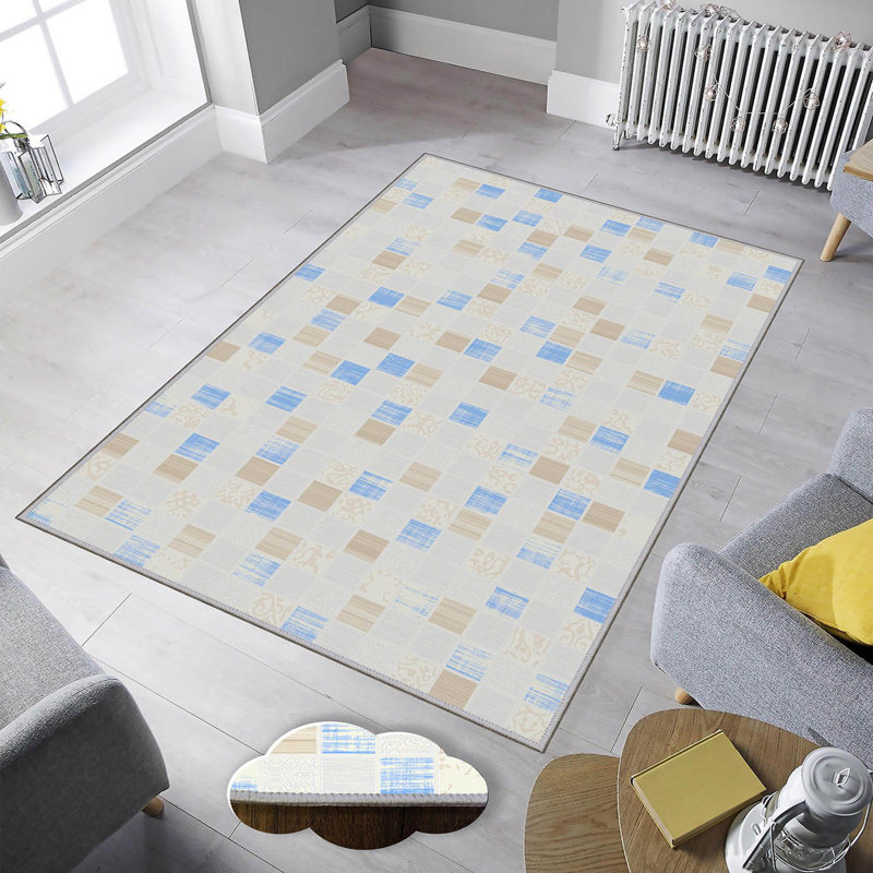 Tapis en polyester de qualité supérieure (5,2 x 7,5 pi), 100% antibactérien, antidérapant, 0,3 po de hauteur | Lavable à la machine, impression numérique 3D, tapis tissé durable | Idéal pour le salon, la chambre à coucher et les espaces repas