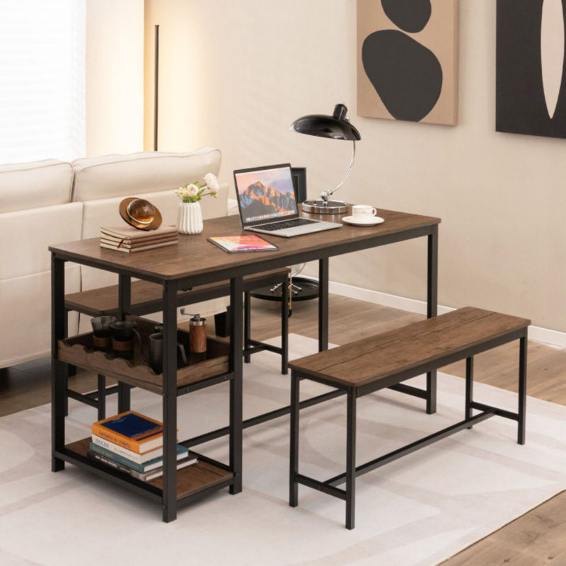 3 Pieces Dining Table Set With Wine Rack