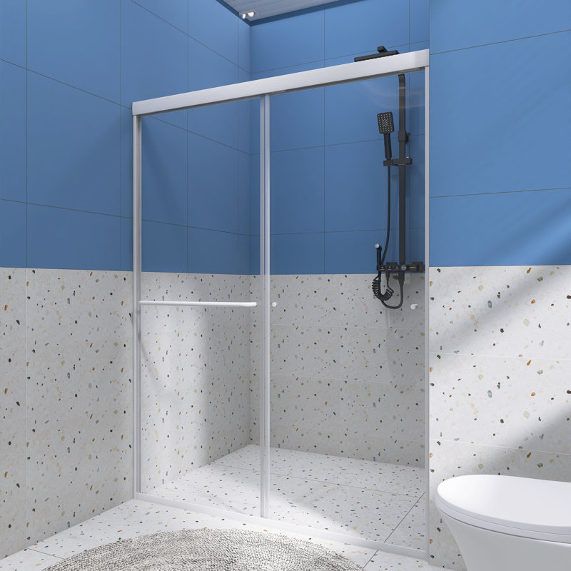 Porte de douche coulissante double encadrée l 54 "x H 72", Nickel