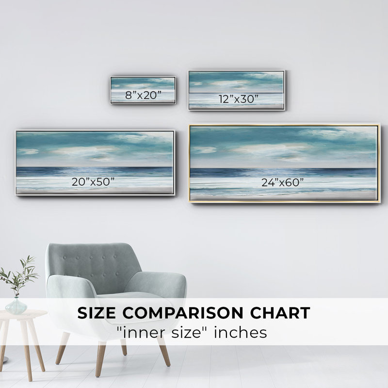 Blue Silver Shore- Framed Canvas, 24" H x 60" W