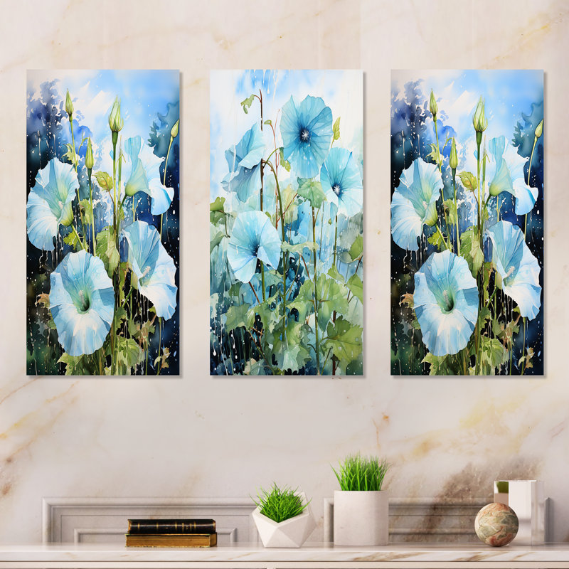 «Blue Morning Glory», ensemble d'art mural en métal Dewy Blooms I - Morning Glory, H 28 po x l 36 po