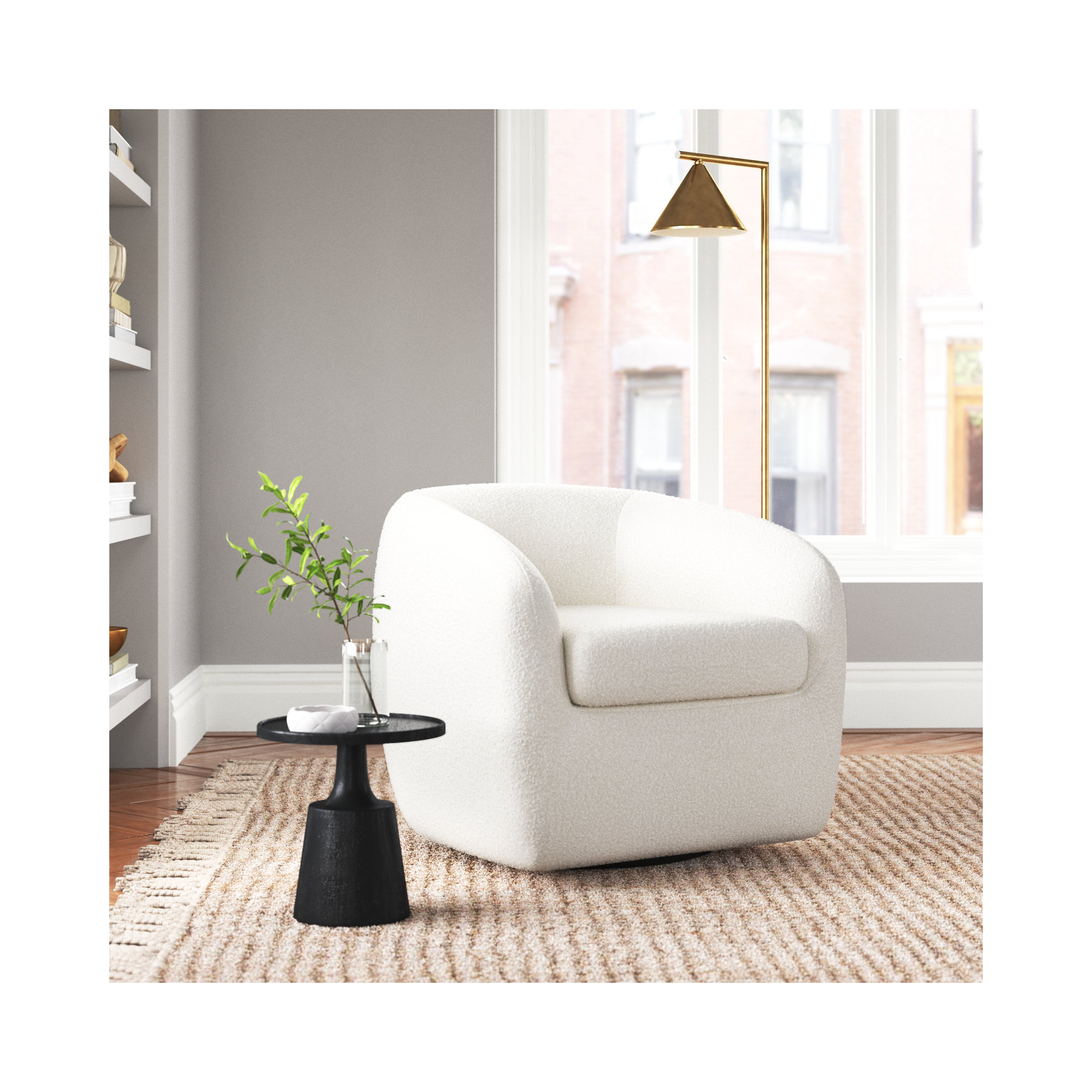 Monty Upholstered Swivel Armchair, White