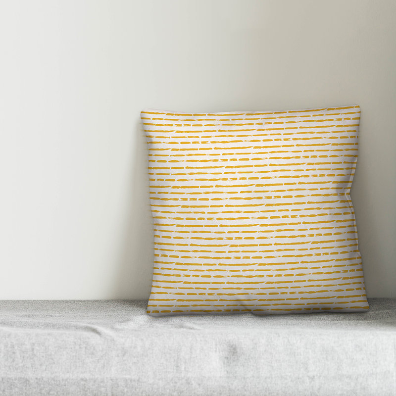 Geometric Throw Pillow, 16" x 16", White/Yellow Striped 1