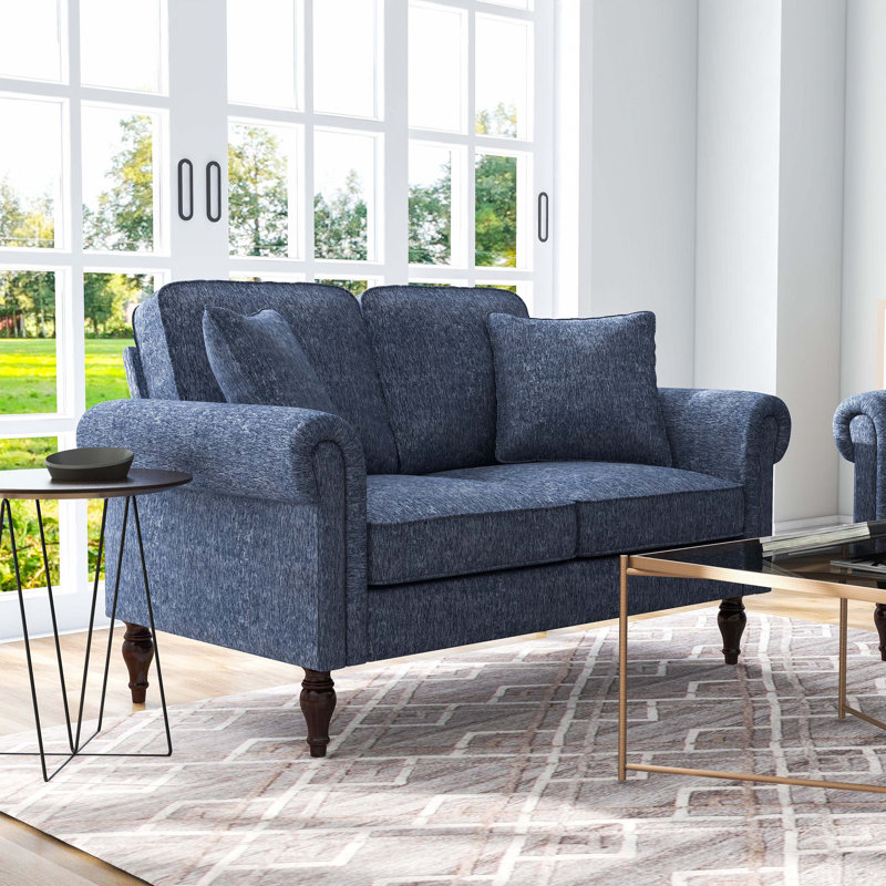 Causeuse en chenille de 57 po de largeur Ekaterini, Chenille bleu