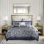 12 pièces pour lit très grand bleu marine, draps 100% coton, édredon à motif cachemire élégant, 2 taies décoratives européennes, coussins décoratifs, édredon doux inclus