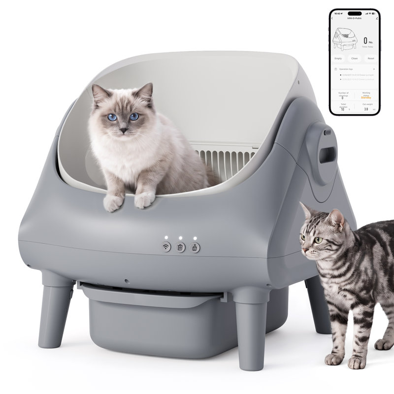 Bac à litière automatique autonettoyant pour chat - Contrôle des odeurs et à faible bruit, exclusif à treize rayons - blanc + gris clair