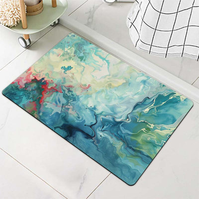 Tapis de bain en terre de diatomées, formes fluides tourbillonnantes, volume super-glissant, super absorbant, séchage rapide, écologique, facile à nettoyer pour la salle de bain, tapis de porte de cuisine 16 x 24 pouces (40 x 60 cm)