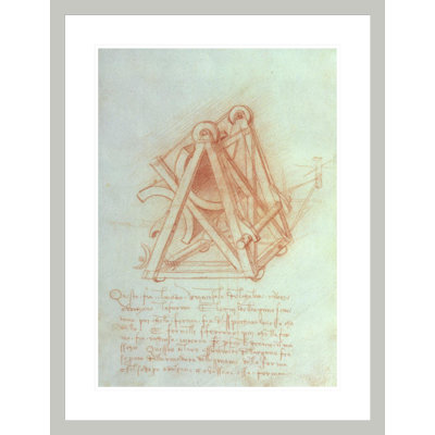Étude de la structure en bois avec moule de coulée pour le cheval Sforza fol. «154v from the Codex Madrid II c.1491-93 (pen & amp; encre brune sur papier)» par Leonardo Da Vinci, impression giclée encadrée