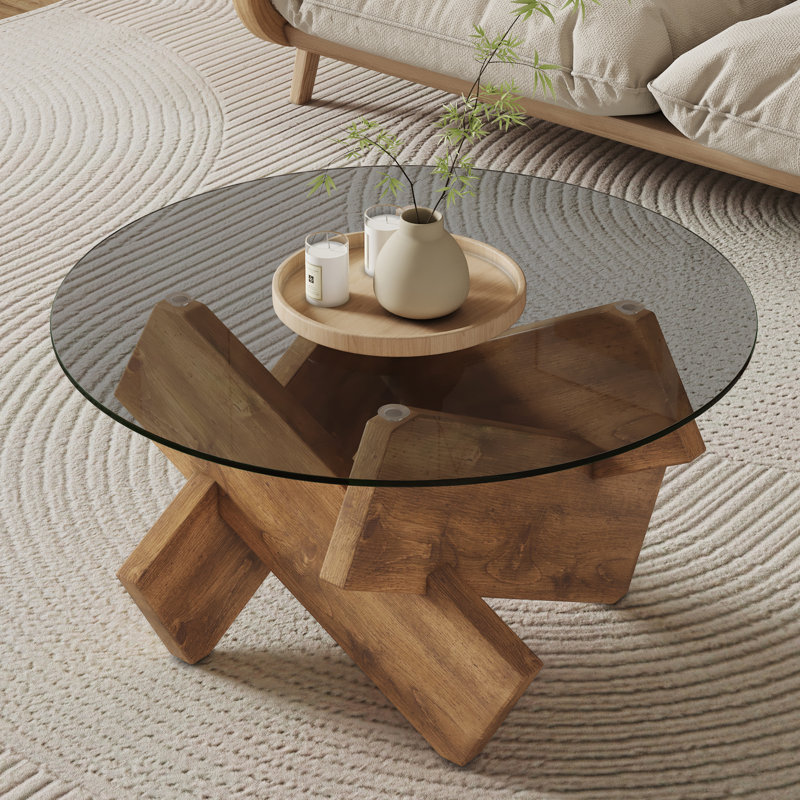 Lexghi Glass Top Single Coffee Table, Brown, Gray