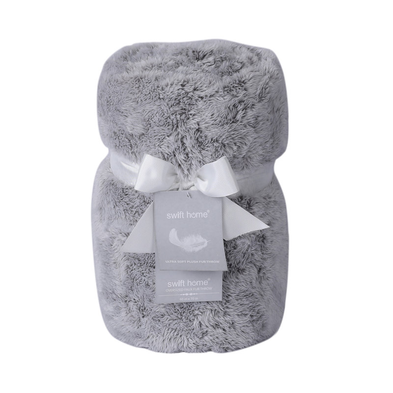 Jeté ultra pelucheux uni et pointe givrée, Gris