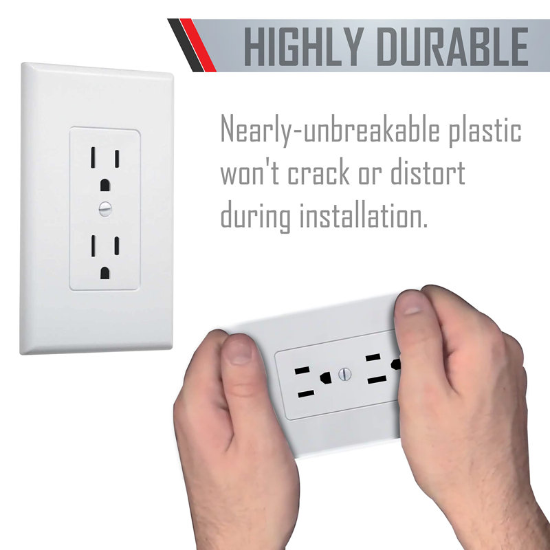 Single-Gang Wallplate Non-Metallic Decorator Cover One Grounded Duplex, White Smooth(Pack Of 5)